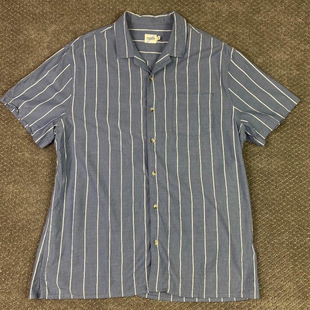 Fair Harbor The Casablanca Camp Shirt Men's XL Blue Cove Stripe Organic Cotton